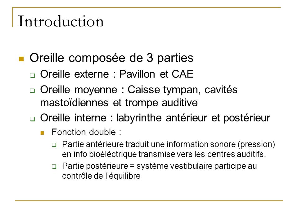 Introduction Oreille composée de 3 parties