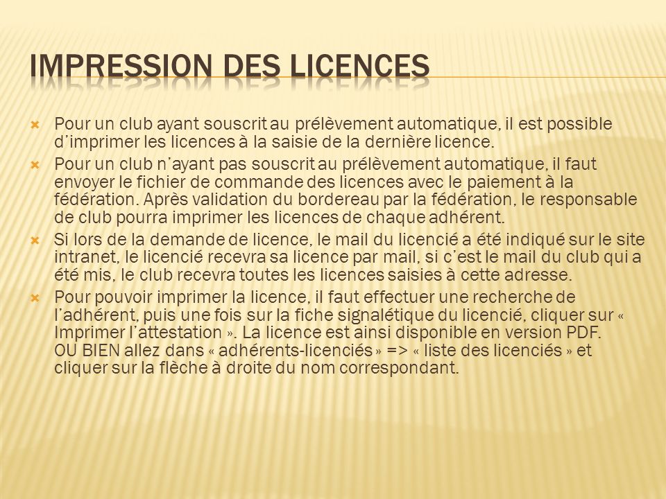 Impression des licences