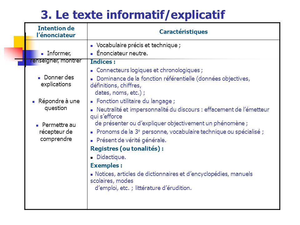 3. Le texte informatif/explicatif.