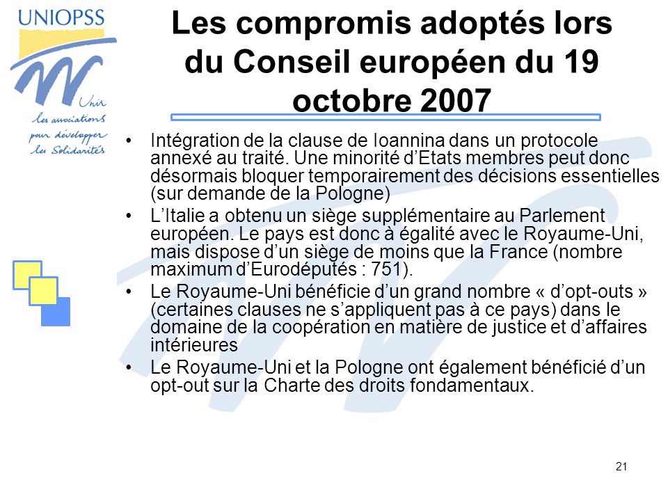 Les compromis adoptés lors du Conseil européen du 19 octobre 2007