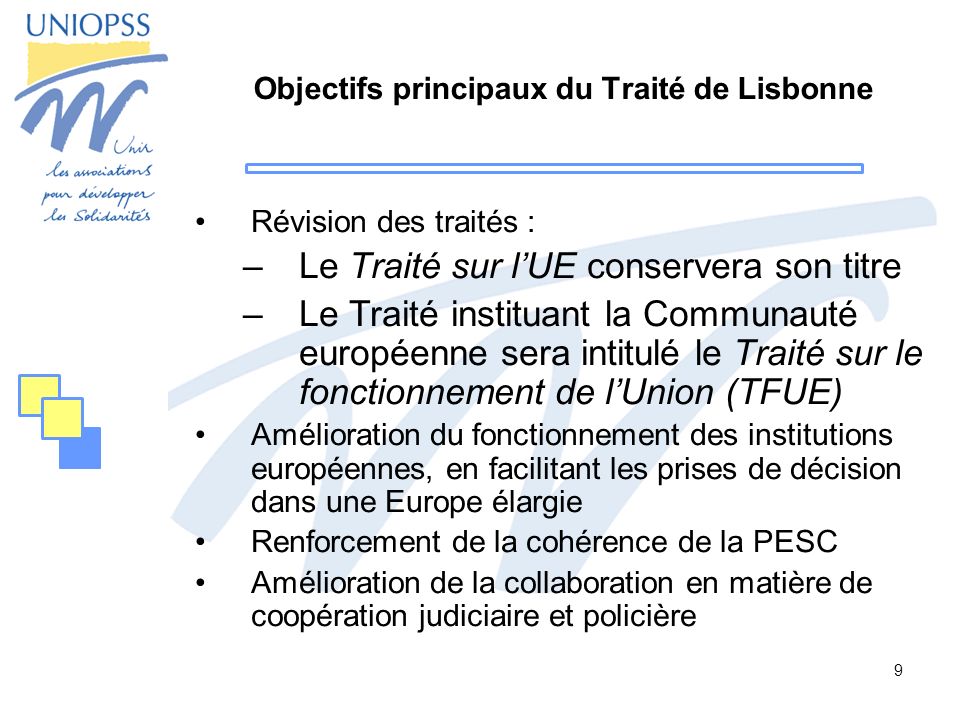 Objectifs principaux du Traité de Lisbonne