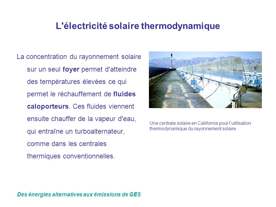 L électricité solaire thermodynamique