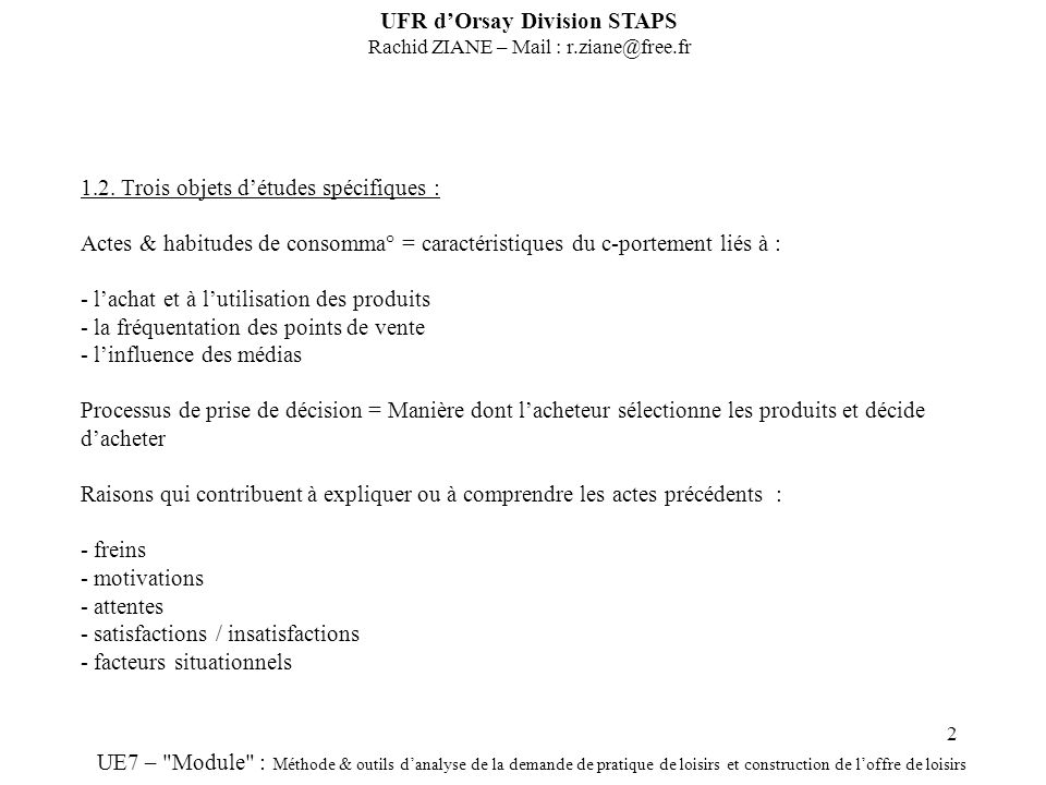 UFR d’Orsay Division STAPS Rachid ZIANE – Mail :