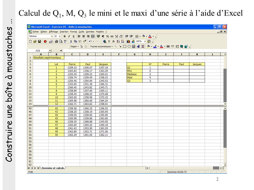 Calcul de Q1, M, Q3 le mini et le maxi d’une série à l’aide d’Excel