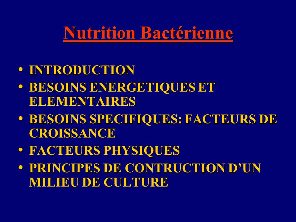 Nutrition Bactérienne