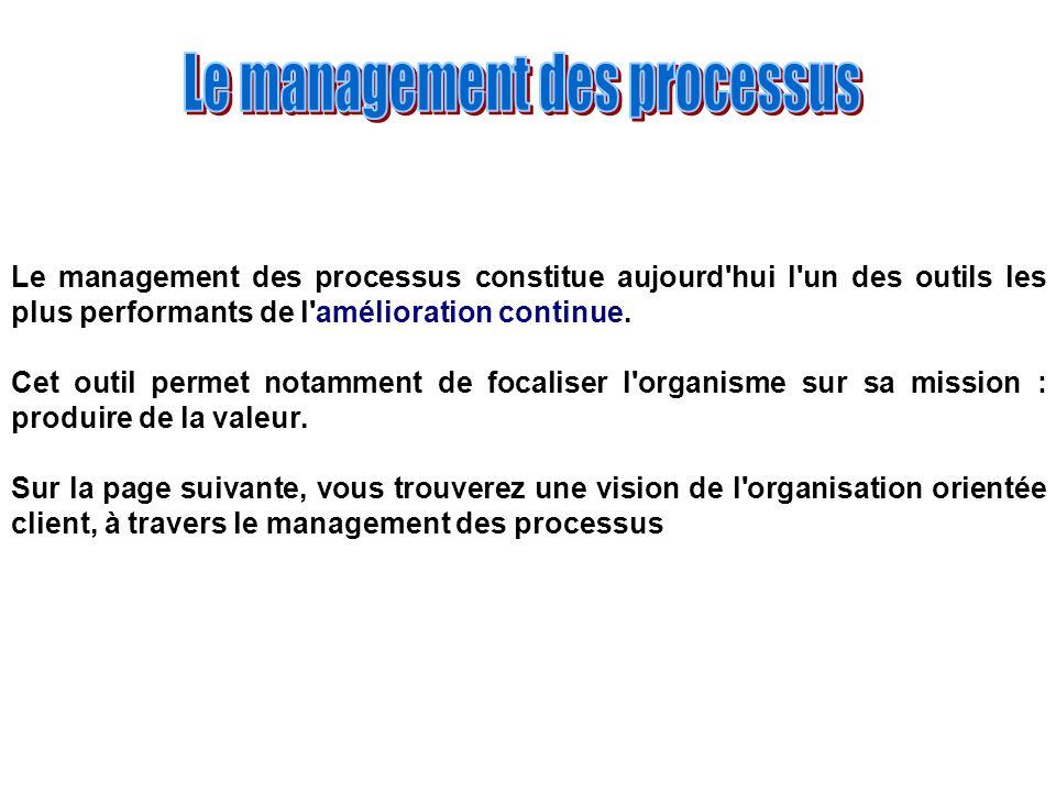 Le management des processus