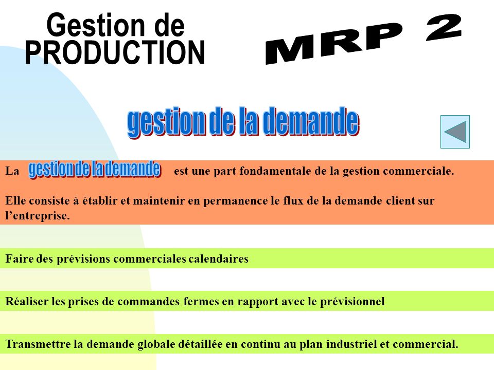 Gestion de PRODUCTION gestion de la demande MRP 2