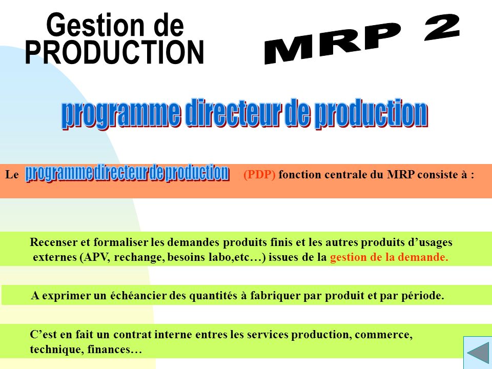 Gestion de PRODUCTION programme directeur de production MRP 2