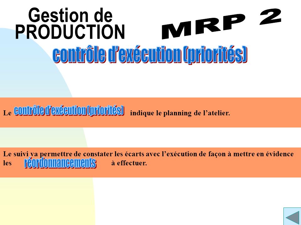 Gestion de PRODUCTION contrôle d’exécution (priorités) MRP 2