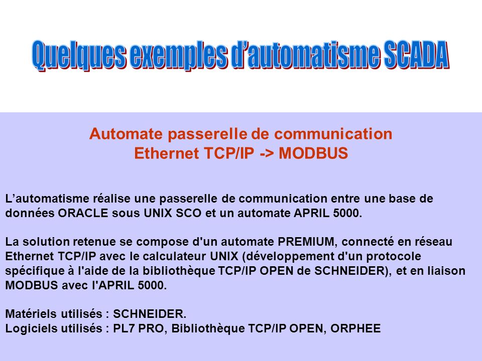 Automate passerelle de communication Ethernet TCP/IP -> MODBUS