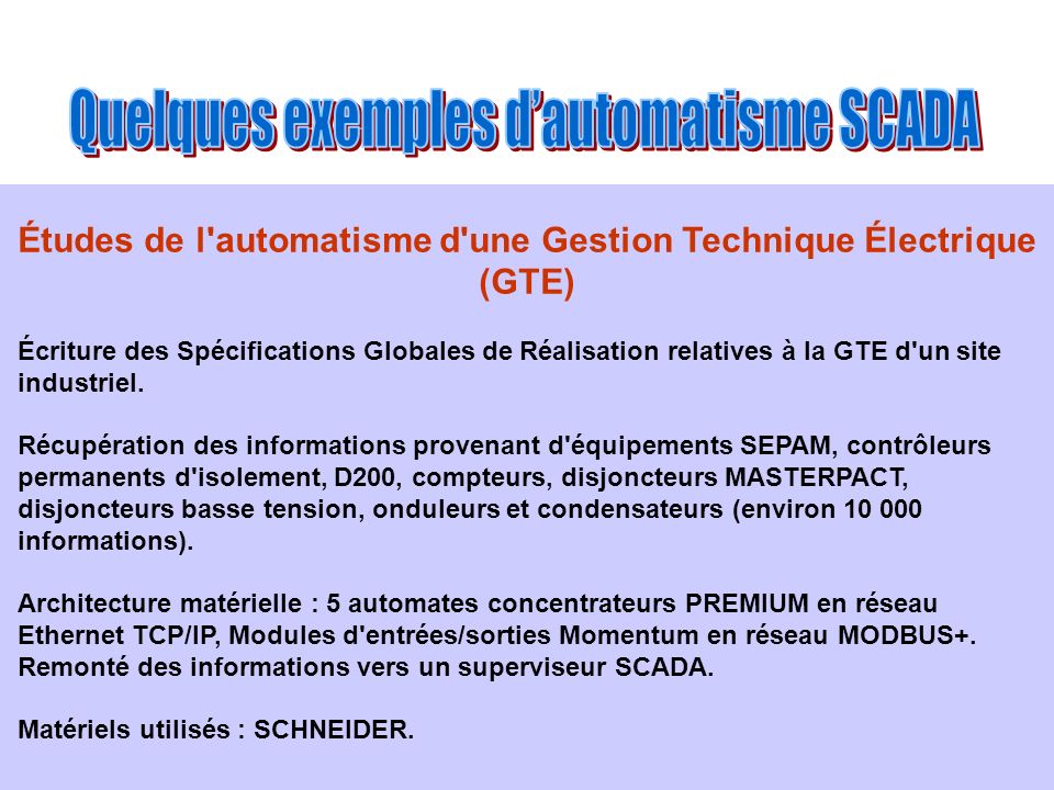 Études de l automatisme d une Gestion Technique Électrique (GTE)