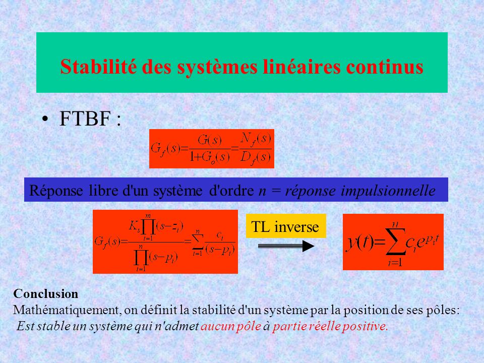 Stabilité des systèmes linéaires continus