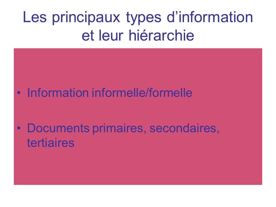 Les principaux types d’information et leur hiérarchie