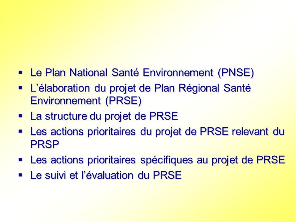 Le Plan National Santé Environnement (PNSE)