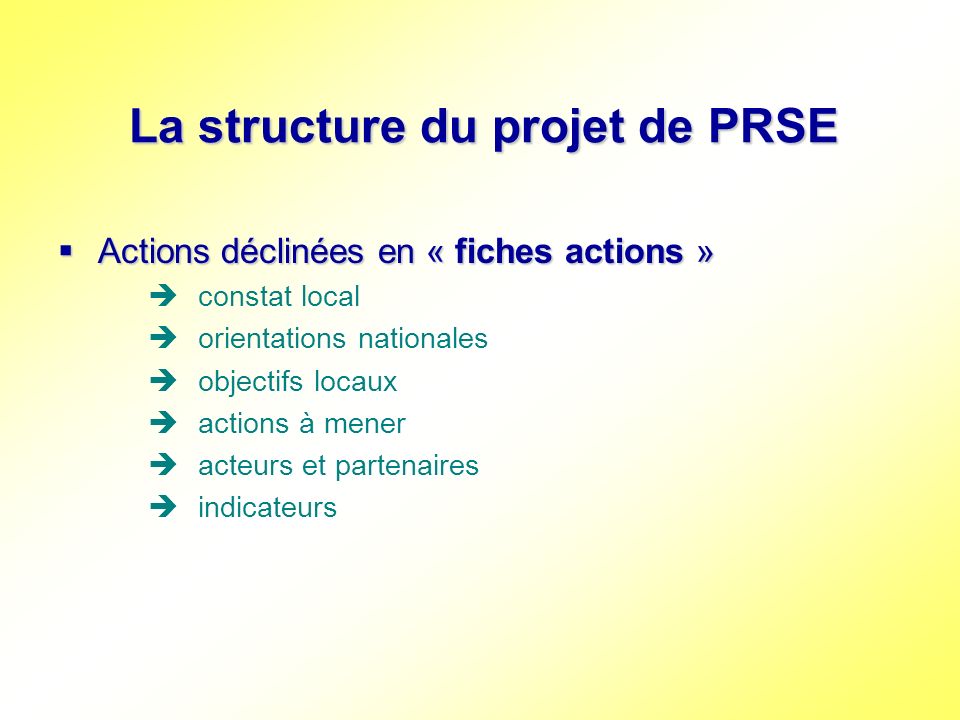 La structure du projet de PRSE