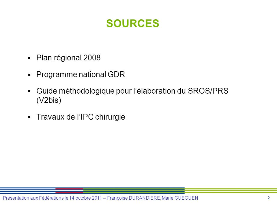SOURCES Plan régional 2008 Programme national GDR