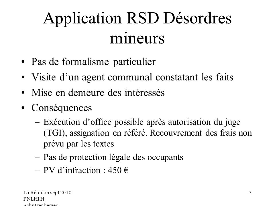 Application RSD Désordres mineurs