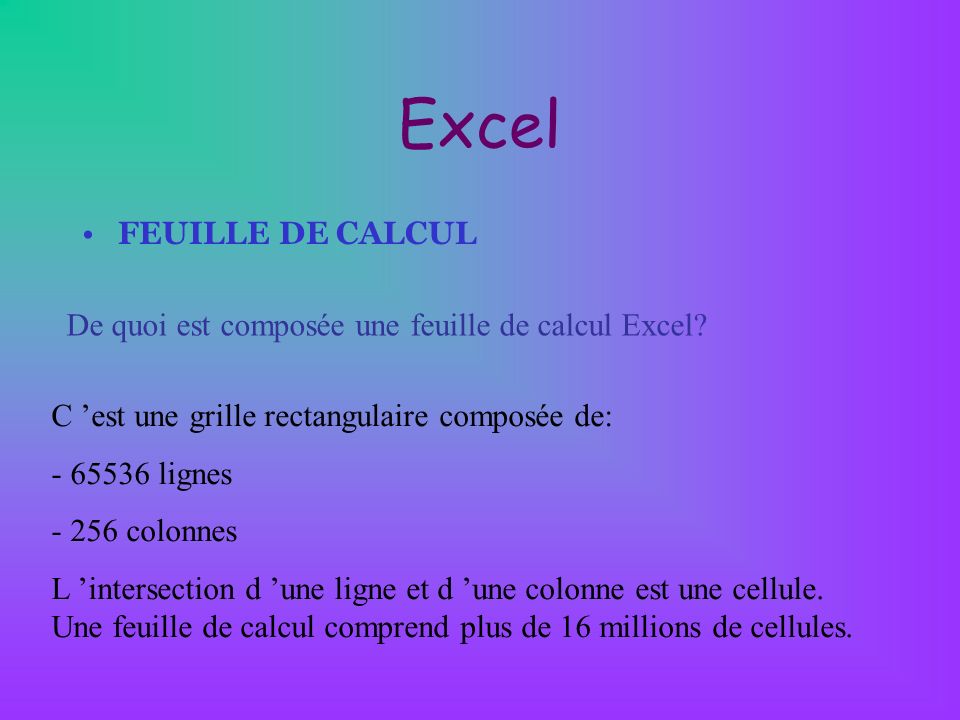 Excel FEUILLE DE CALCUL