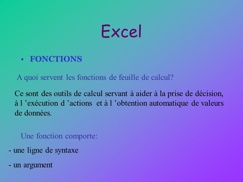 Excel FONCTIONS A quoi servent les fonctions de feuille de calcul