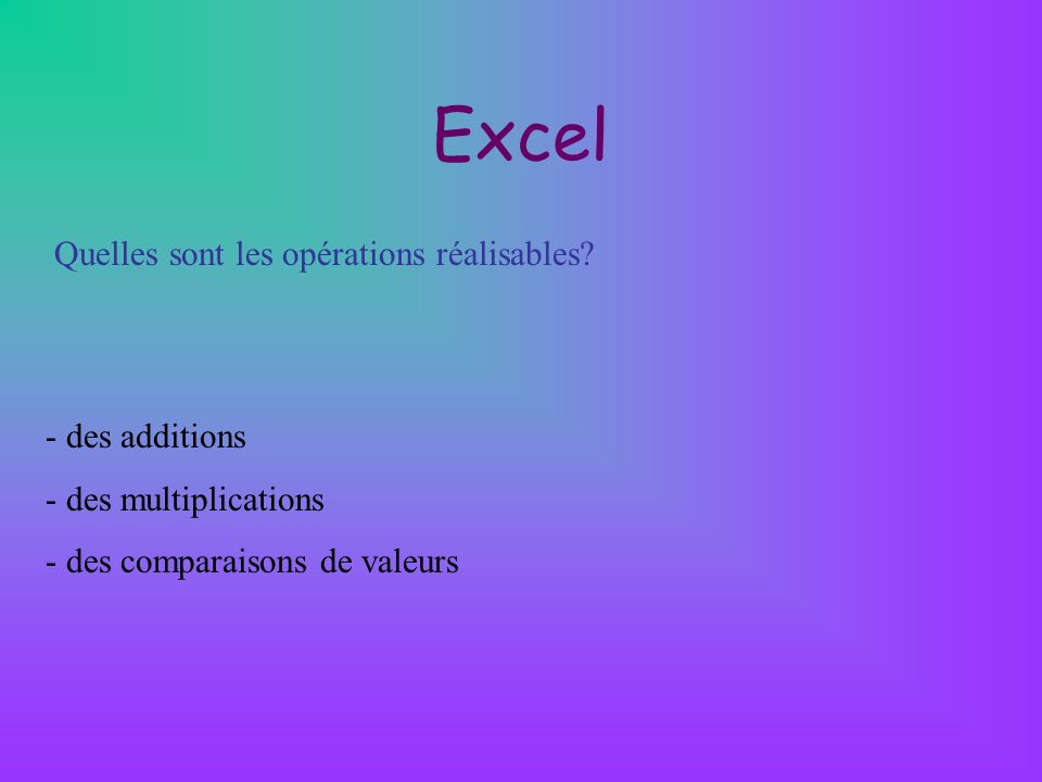 Excel Quelles sont les opérations réalisables - des additions