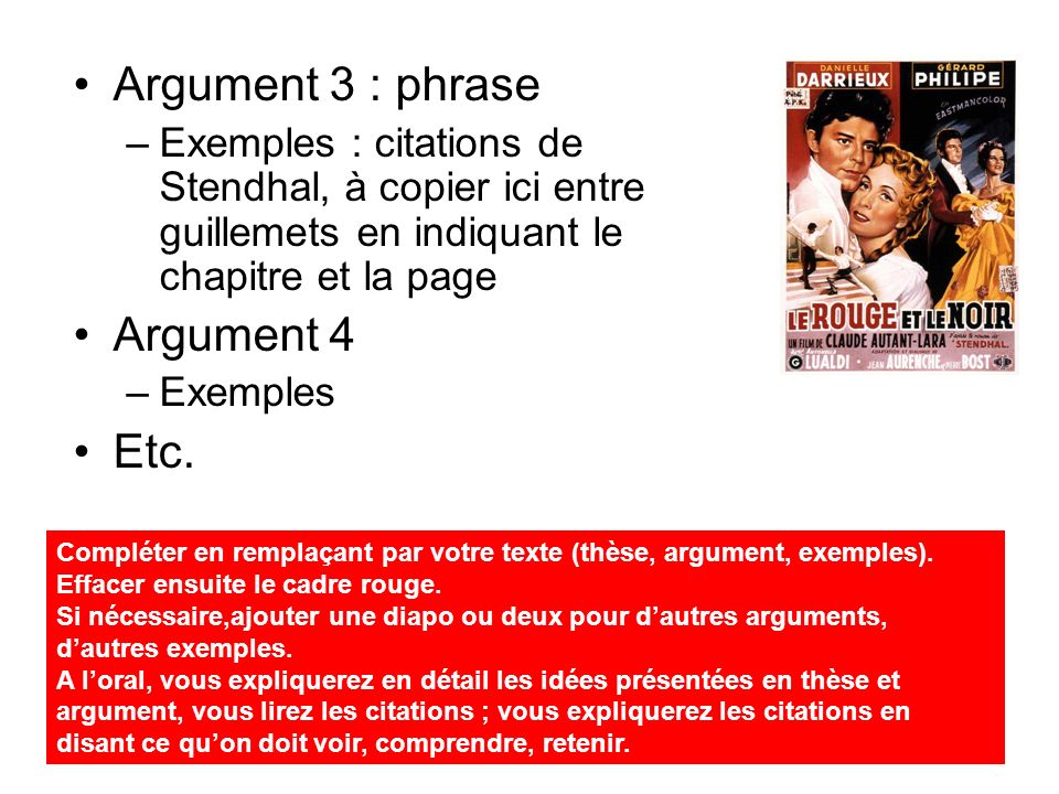 Argument 3 : phrase Argument 4 Etc.