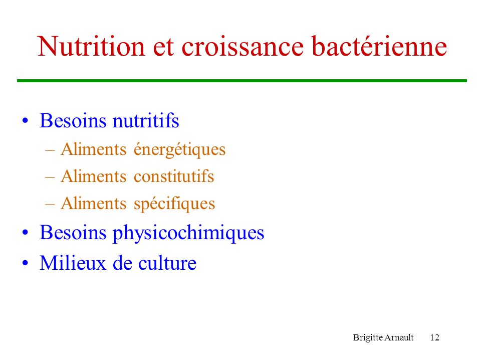 Nutrition et croissance bactérienne