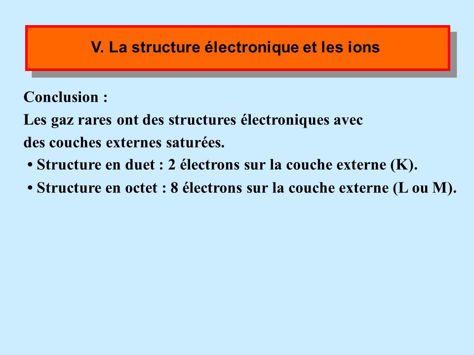 V. La structure électronique et les ions
