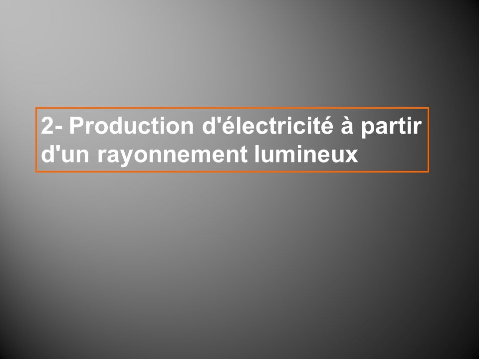 2- Production d électricité à partir d un rayonnement lumineux