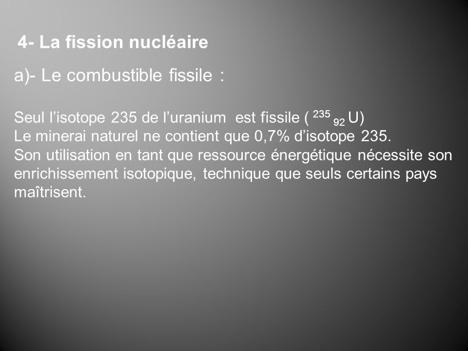 a)- Le combustible fissile :