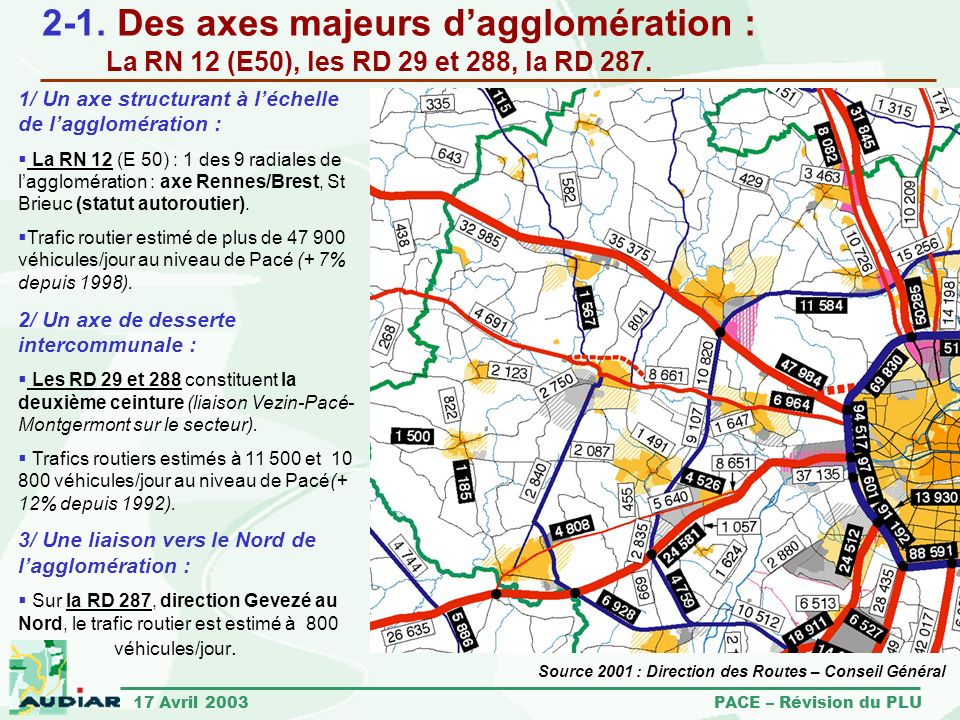 2-1. Des axes majeurs d’agglomération : La RN 12 (E50), les RD 29 et 288, la RD 287.