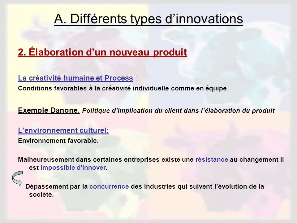 A. Différents types d’innovations
