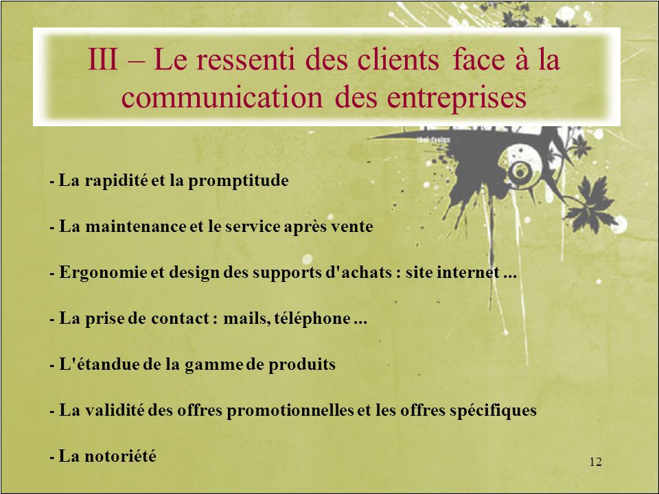 III – Le ressenti des clients face à la communication des entreprises