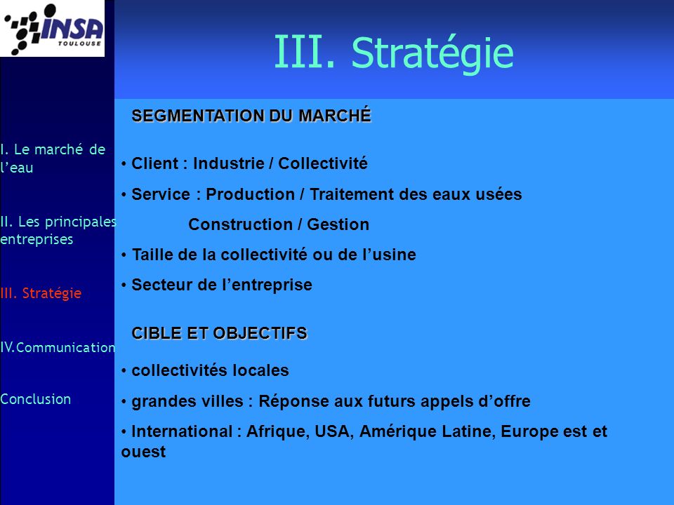 III. Stratégie SEGMENTATION DU MARCHÉ