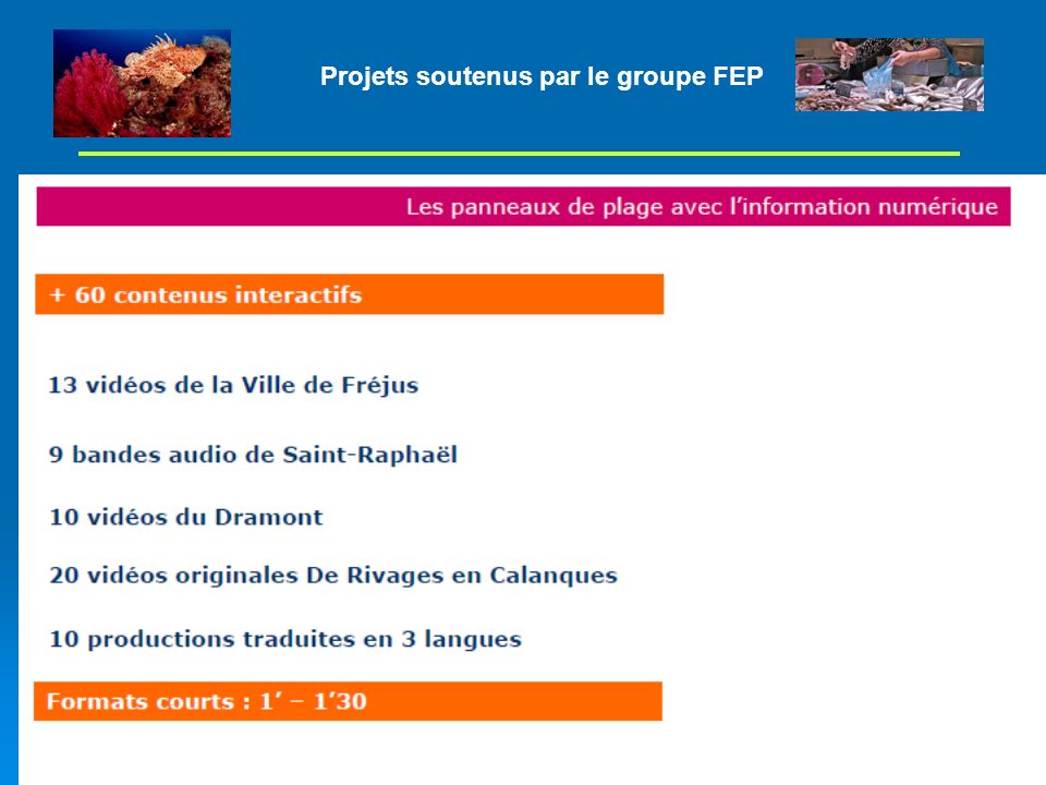 Projets soutenus par le groupe FEP