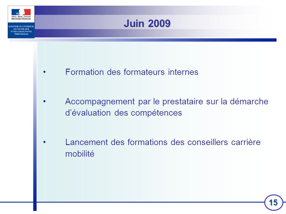 Juin 2009 Formation des formateurs internes