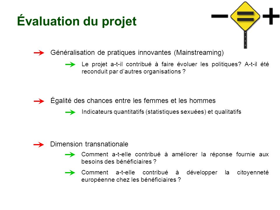 Évaluation du projet Généralisation de pratiques innovantes (Mainstreaming)