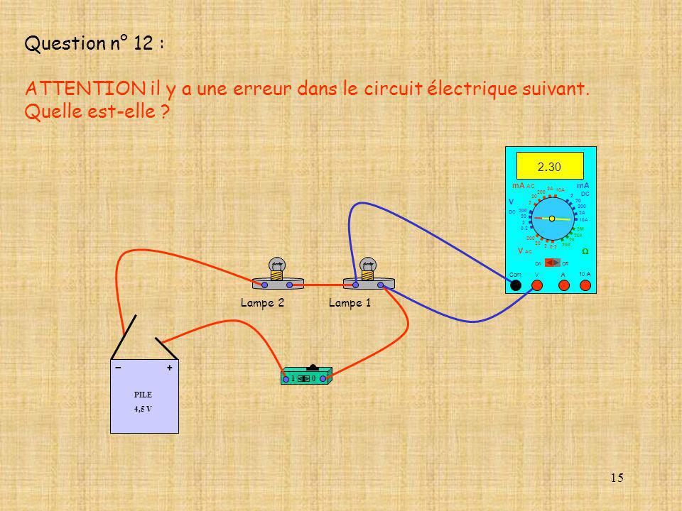 ATTENTION il y a une erreur dans le circuit électrique suivant.