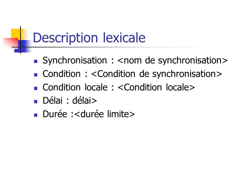 Description lexicale Synchronisation : <nom de synchronisation>