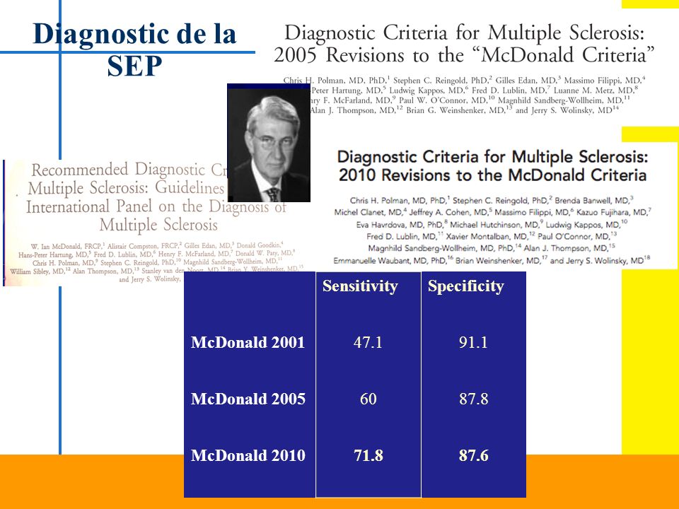 Diagnostic de la SEP Sensitivity Specificity McDonald