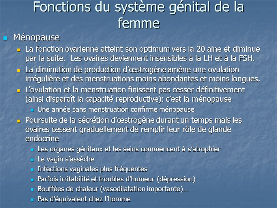 Fonctions du système génital de la femme