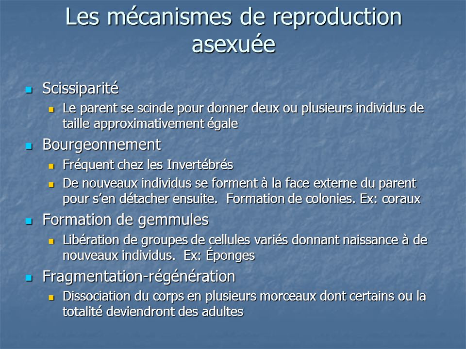 Les mécanismes de reproduction asexuée