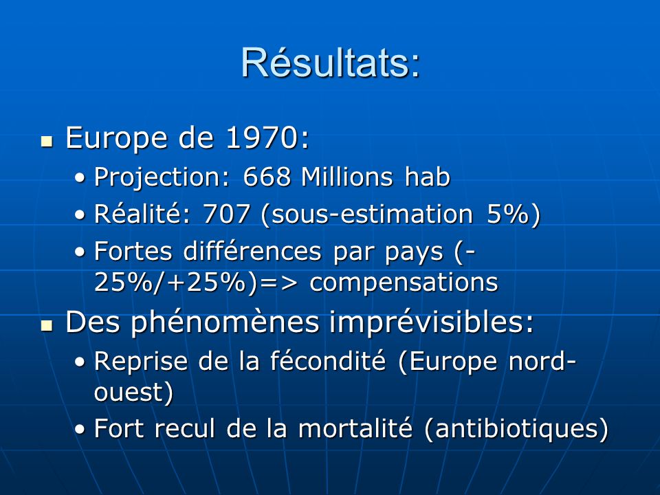 Résultats: Europe de 1970: Des phénomènes imprévisibles: