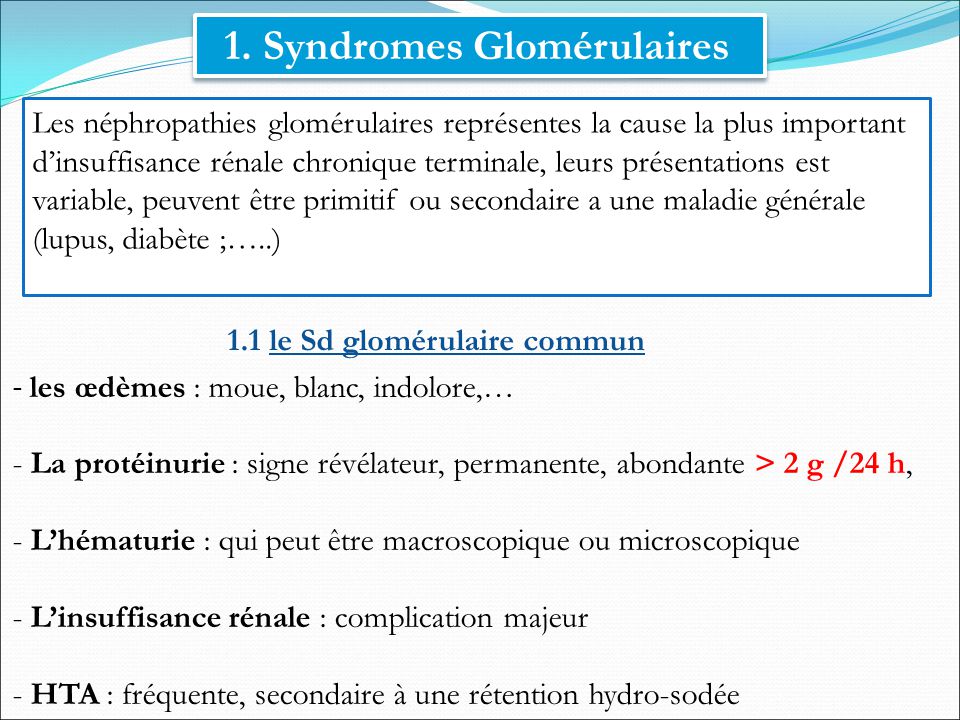 1. Syndromes Glomérulaires