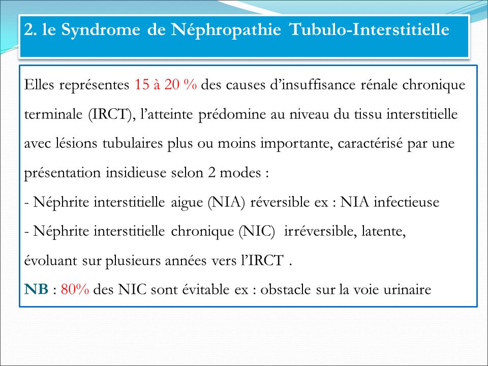 2. le Syndrome de Néphropathie Tubulo-Interstitielle
