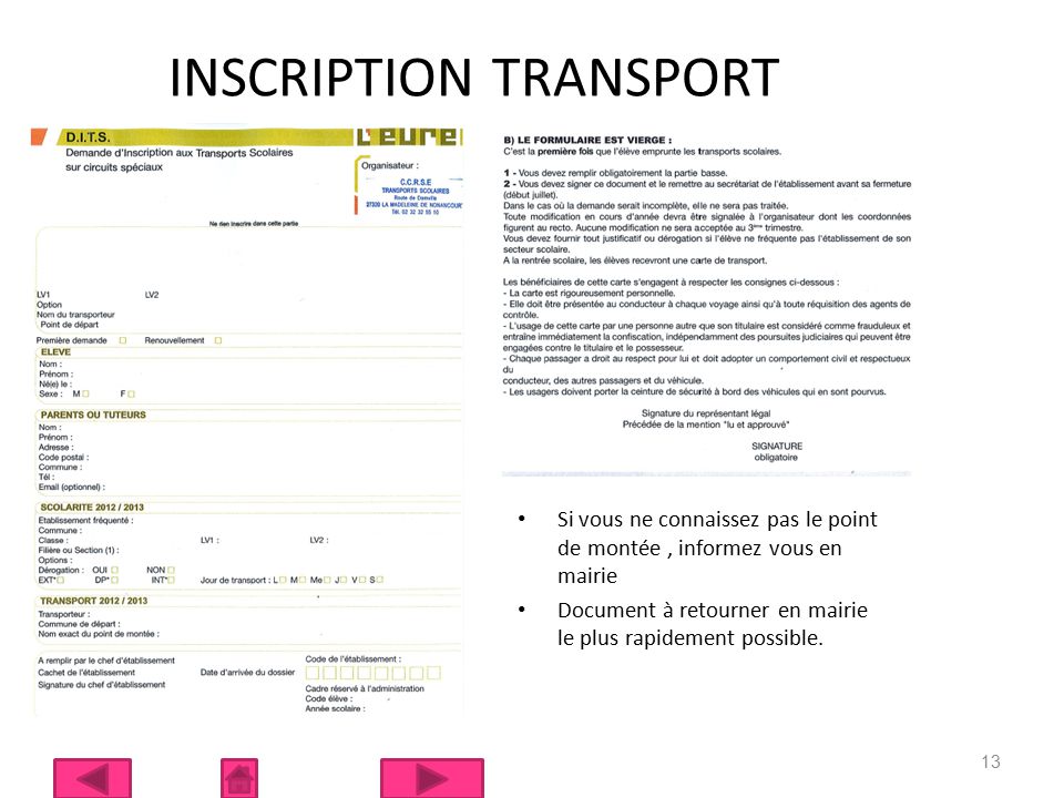 INSCRIPTION TRANSPORT