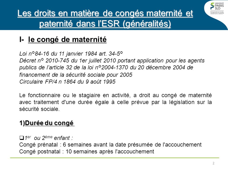 Les Droits En Matiere De Conges Maternite Et Paternite Dans L Esr Generalites Colloque Femmes Et Sciences Des Liaisons Dangereuses Ppt Telecharger