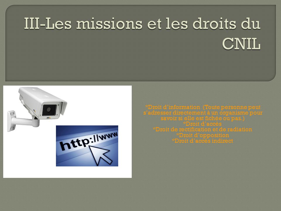 III-Les missions et les droits du CNIL