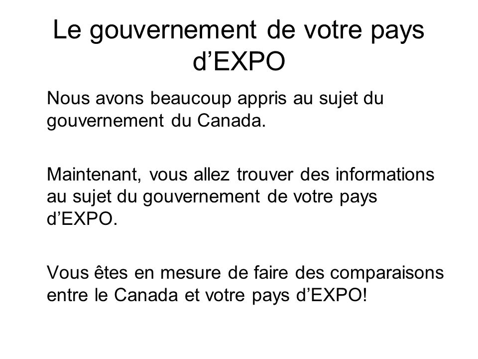 Le gouvernement de votre pays d’EXPO