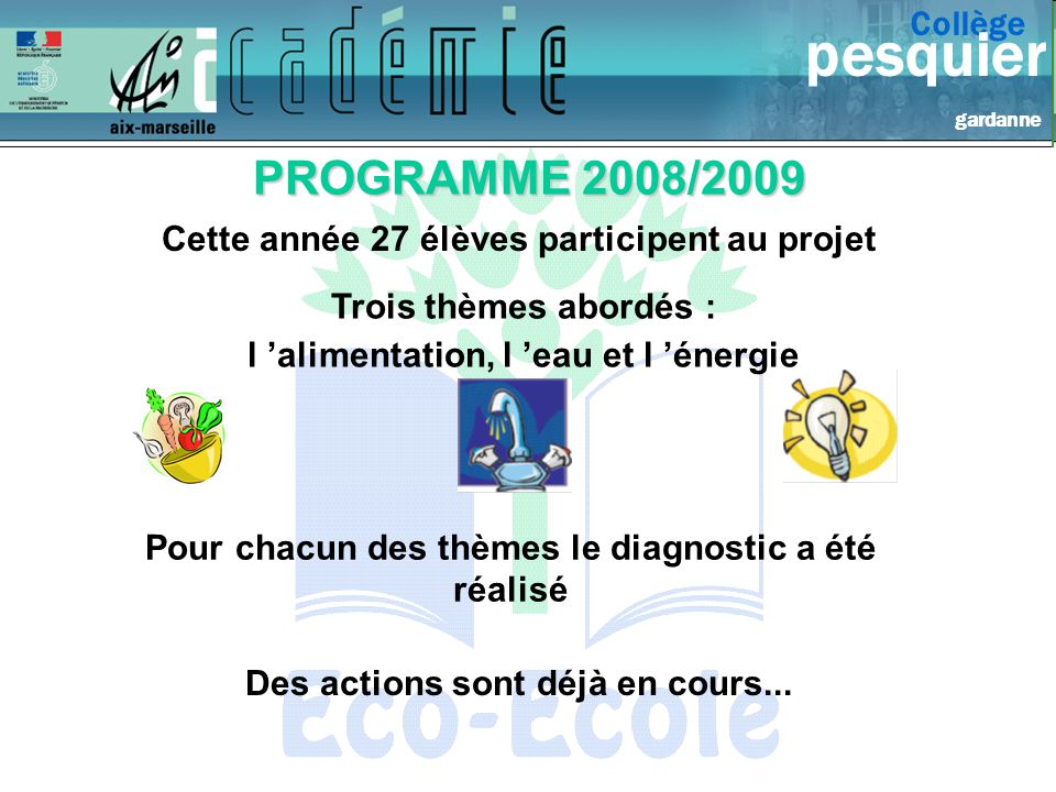 Collège pesquier. gardanne. PROGRAMME 2008/2009. Cette année 27 élèves participent au projet.
