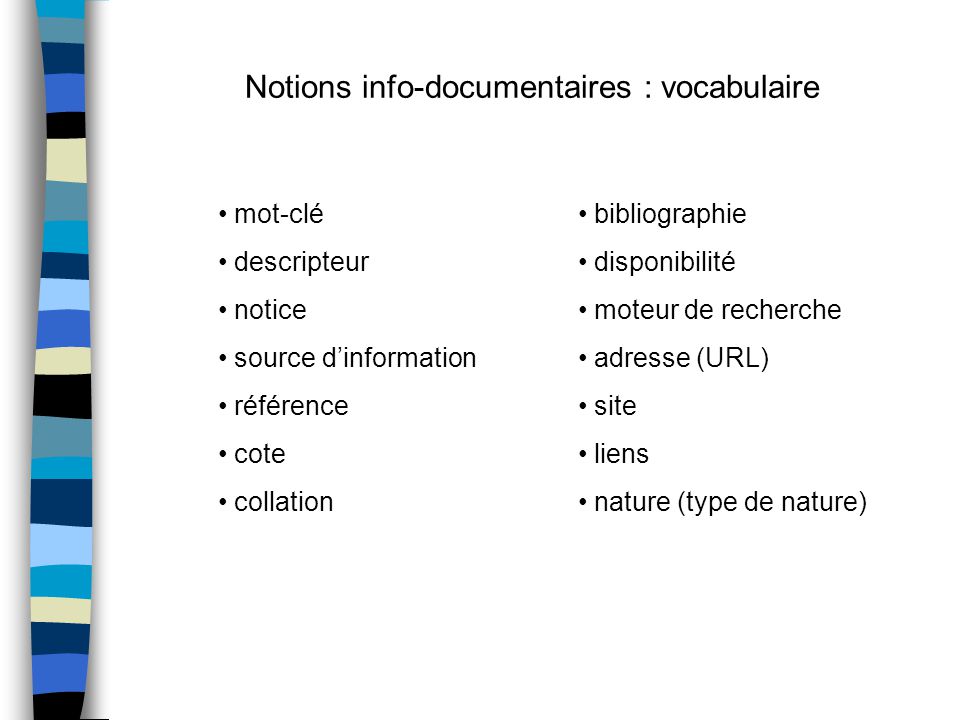 Notions info-documentaires : vocabulaire